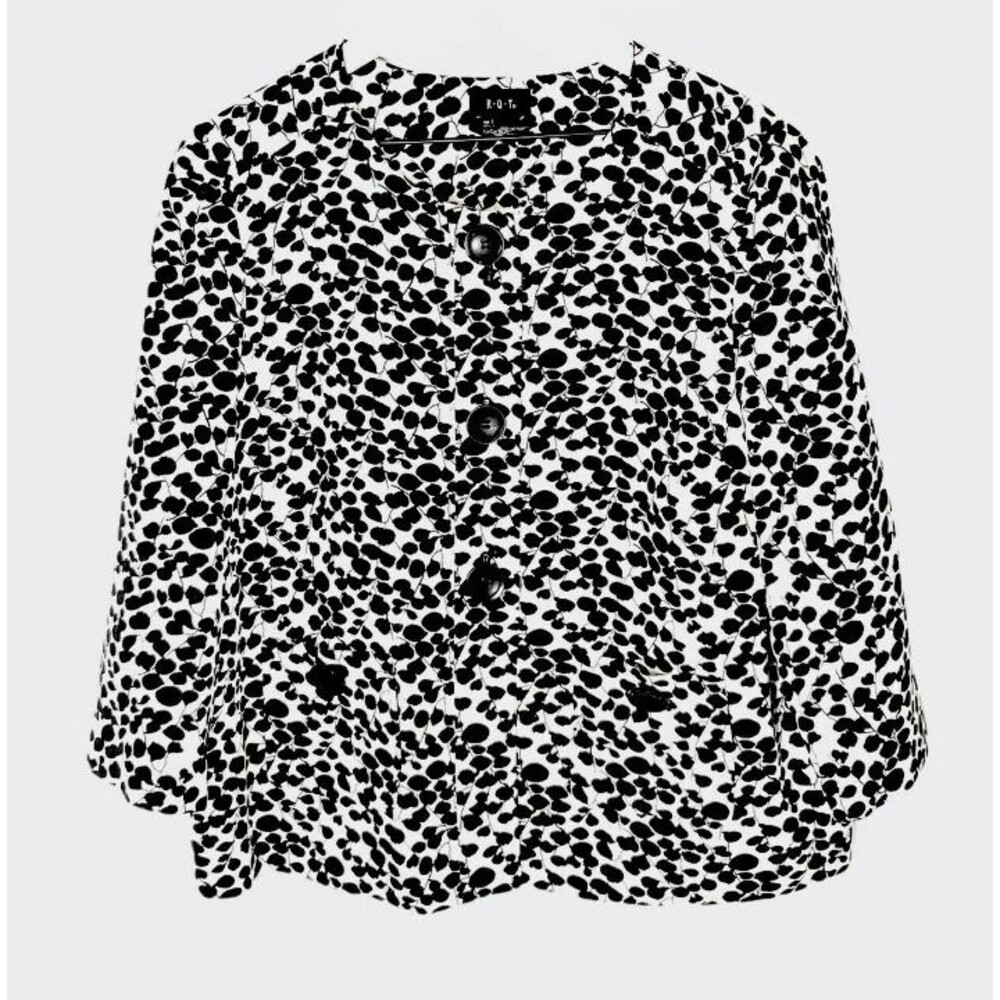 RQT Women's Button Front Jacket Black White Polka Dot Abstract Artsy Chic L - Picture 1 of 4